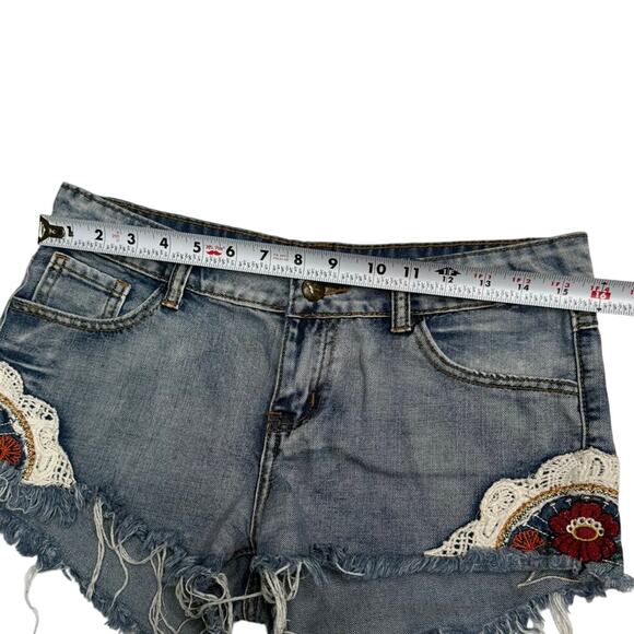 Others Follow Embroidered Frayed Denim Jean Shorts - Picture 7 of 8